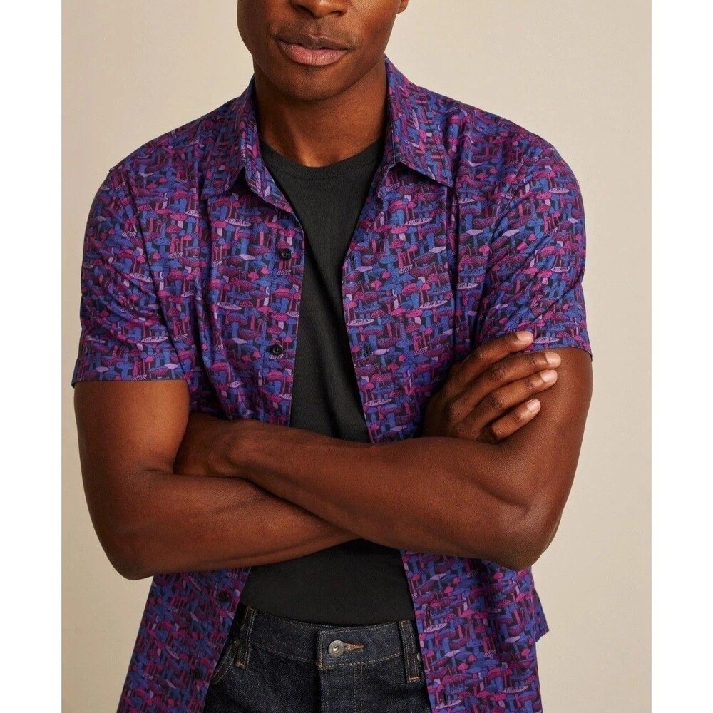 Bonobos Riviera Purple and Blue Short Sleeve Button-Down Shirt - L - Long